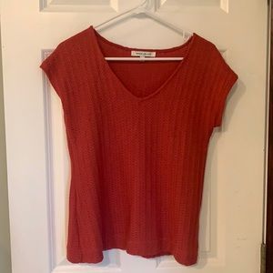 Cap sleeve knit top. Nice coral color. Very soft, breathable, comfortable.